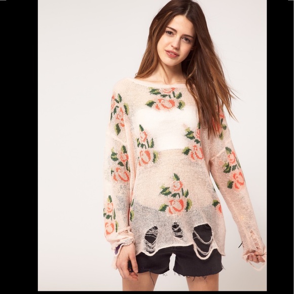 Wildfox Sweaters - Wildfox White Label Distressed Flower Sweater
